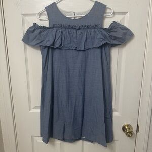Cat & Jack Blue Chambray Cold Shoulder A-Line Tunic Dress Girls Size XL 14/16